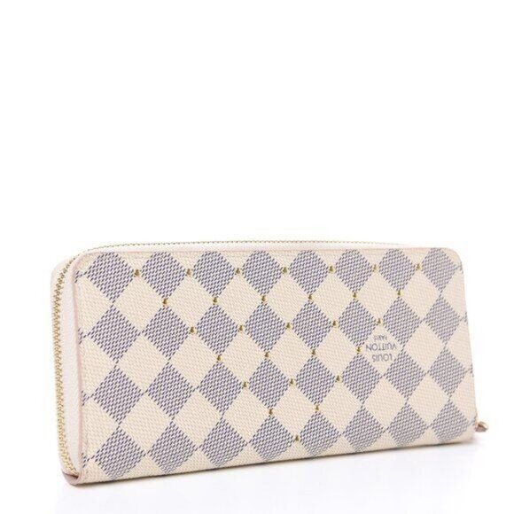 🌷 Louis Vuitton Damier Azur Studded Clemence Zippy Wallet Rose Ballerine Pink - Picture 4 of 12
